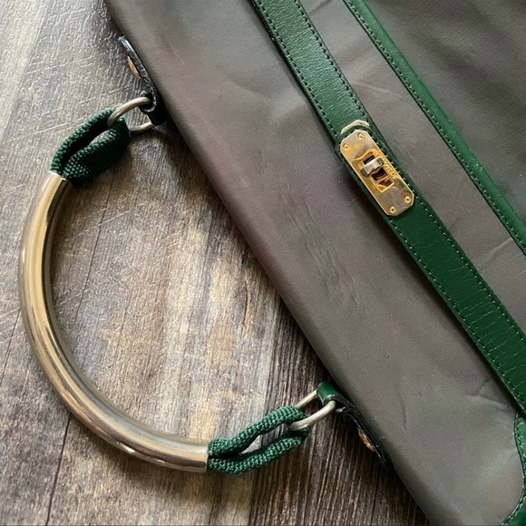 Moschino vintage gold hardware Purse green canvas shoulderbag top handle satchel - Picture 8 of 15